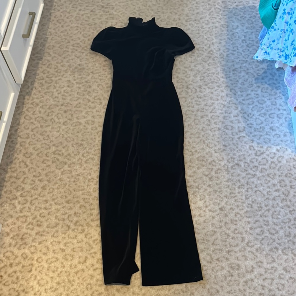 Alice + Olivia black velvet jumpsuit